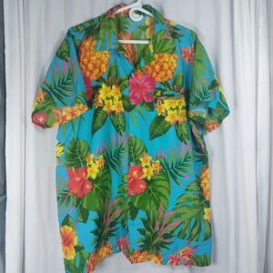 King Kameha Hawaiian Button Shirt‎ Mens XL Floral Resortwear Pineapples Beach